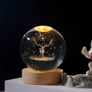 New Miniature 3" Laser Engraved Glass Deer Gazing Ball With Stand